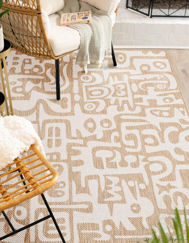 Taupe 2' x 3' 1 Outdoor Modern Rectangle Area Rug Weather Resistant for Patio, Deck, Terrace, Balcony, Porch 100% Polypropylene Modern Outside Carpet for Sale at Rug Engine