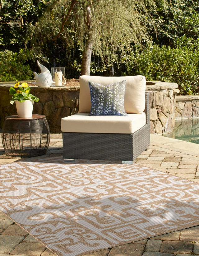 Taupe 2' x 3' 1 Outdoor Modern Rectangle Area Rug Weather Resistant for Patio, Deck, Terrace, Balcony, Porch 100% Polypropylene Modern Outside Carpet for Sale at Rug Engine