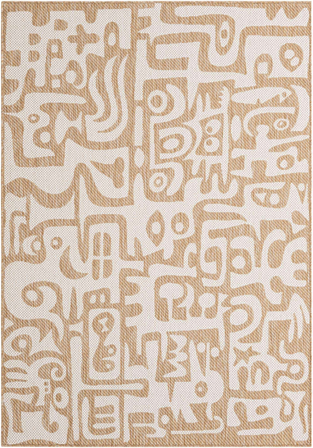 Taupe 5' 3 x 8' Outdoor Modern Rectangle Area Rug Weather Resistant for Patio, Deck, Terrace, Balcony, Porch 100% Polypropylene Modern Outside Carpet for Sale at Rug Engine
