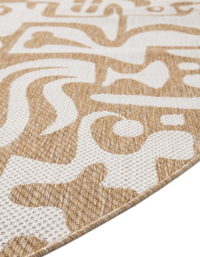 Taupe 10' x 10' Outdoor Modern Round Area Rug Weather Resistant for Patio, Deck, Terrace, Balcony, Porch 100% Polypropylene Modern Outside Carpet for Sale at Rug Engine