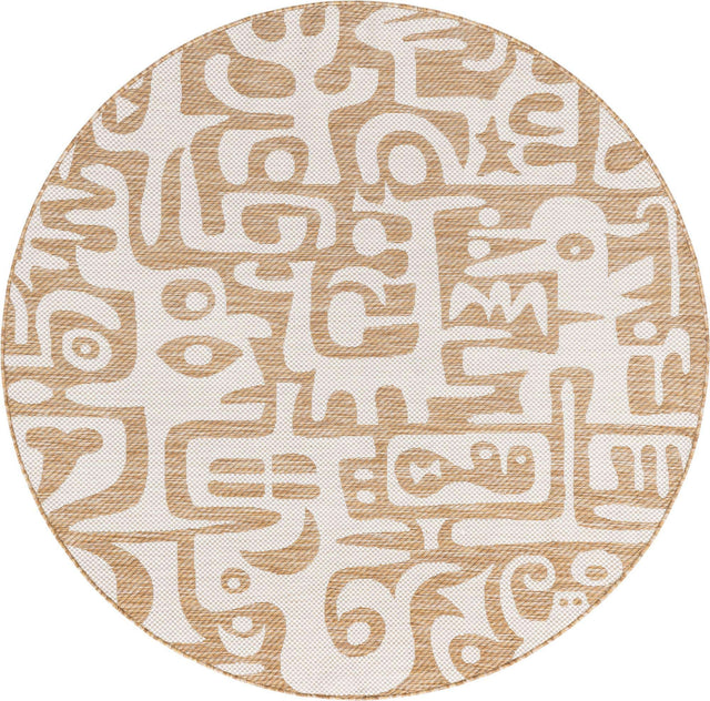Taupe 6' 1 x 6' 1 Outdoor Modern Round Area Rug Weather Resistant for Patio, Deck, Terrace, Balcony, Porch 100% Polypropylene Modern Outside Carpet for Sale at Rug Engine