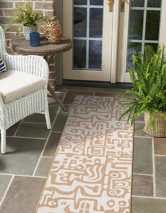 Taupe 2' x 6' 1 Outdoor Modern Runner Area Rug Weather Resistant for Patio, Deck, Terrace, Balcony, Porch 100% Polypropylene Modern Outside Carpet for Sale at Rug Engine