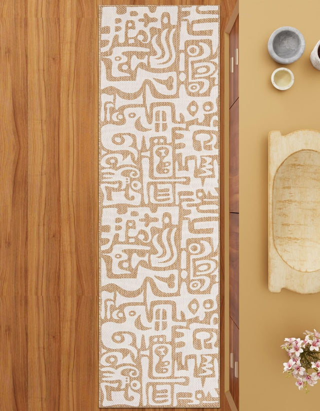 Taupe 2' x 4' 1 Outdoor Modern Runner Area Rug Weather Resistant for Patio, Deck, Terrace, Balcony, Porch 100% Polypropylene Modern Outside Carpet for Sale at Rug Engine