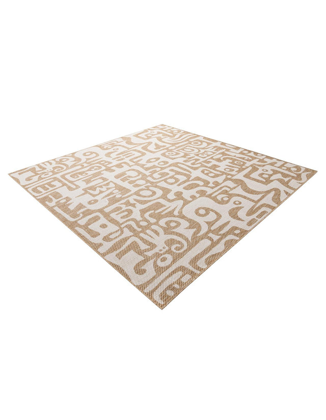 Taupe 7' 10 x 7' 10 Outdoor Modern Square Area Rug Weather Resistant for Patio, Deck, Terrace, Balcony, Porch 100% Polypropylene Modern Outside Carpet for Sale at Rug Engine