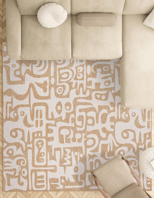 Taupe 7' 10 x 7' 10 Outdoor Modern Square Area Rug Weather Resistant for Patio, Deck, Terrace, Balcony, Porch 100% Polypropylene Modern Outside Carpet for Sale at Rug Engine