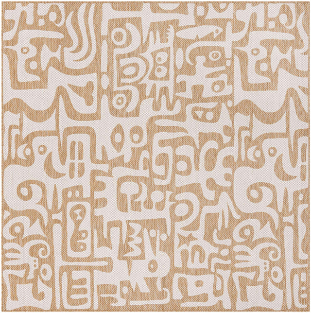 Taupe 7' 10 x 7' 10 Outdoor Modern Square Area Rug Weather Resistant for Patio, Deck, Terrace, Balcony, Porch 100% Polypropylene Modern Outside Carpet for Sale at Rug Engine