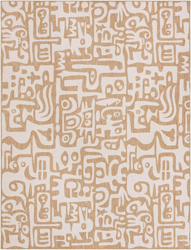 Taupe 9' x 12' Outdoor Modern Rectangle Area Rug Weather Resistant for Patio, Deck, Terrace, Balcony, Porch 100% Polypropylene Modern Outside Carpet for Sale at Rug Engine
