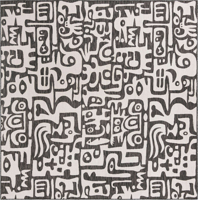 Black and White 10' x 10' Outdoor Modern Square Area Rug Weather Resistant for Patio, Deck, Terrace, Balcony, Porch 100% Polypropylene Modern Outside Carpet for Sale at Rug Engine