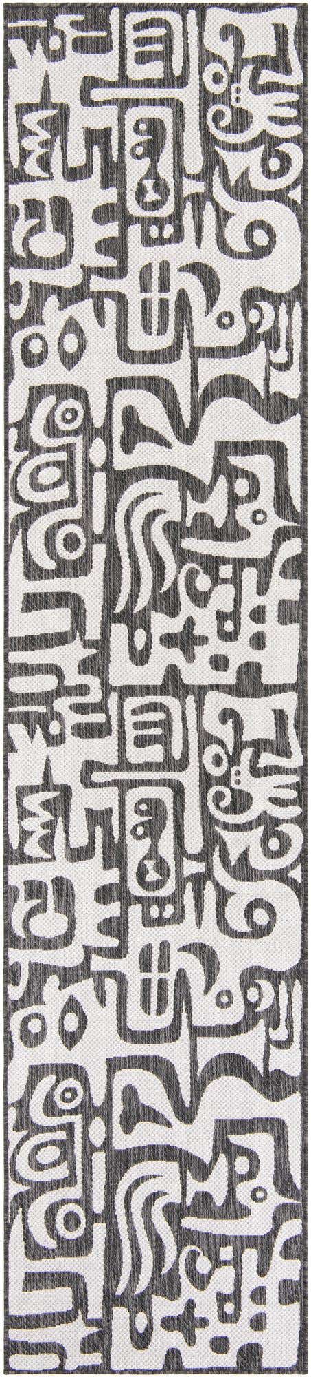 Black and White 2' 7 x 12' Outdoor Modern Runner Area Rug Weather Resistant for Patio, Deck, Terrace, Balcony, Porch 100% Polypropylene Modern Outside Carpet for Sale at Rug Engine
