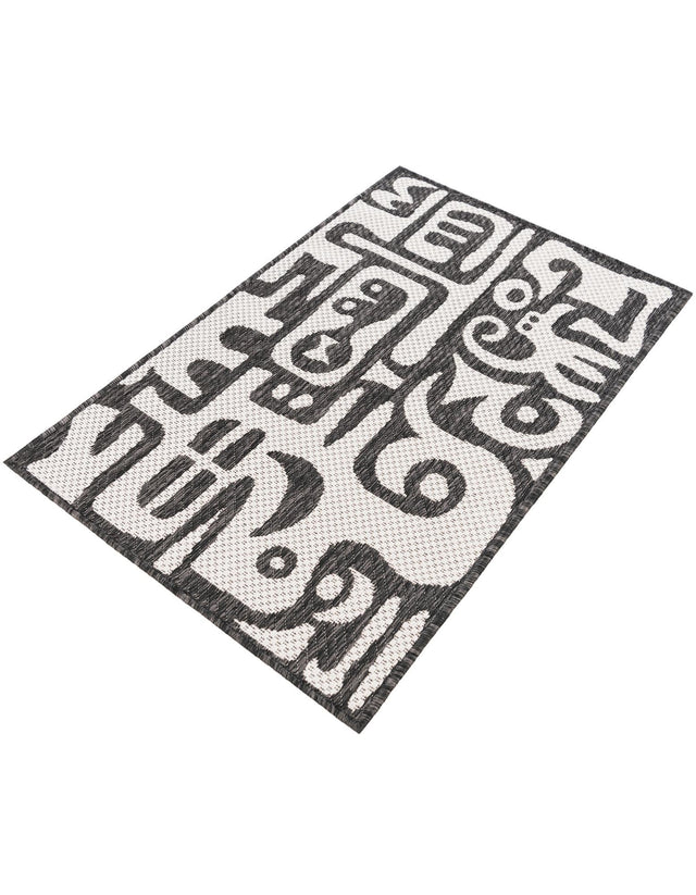 Black and White 2' x 3' 1 Outdoor Modern Rectangle Area Rug Weather Resistant for Patio, Deck, Terrace, Balcony, Porch 100% Polypropylene Modern Outside Carpet for Sale at Rug Engine