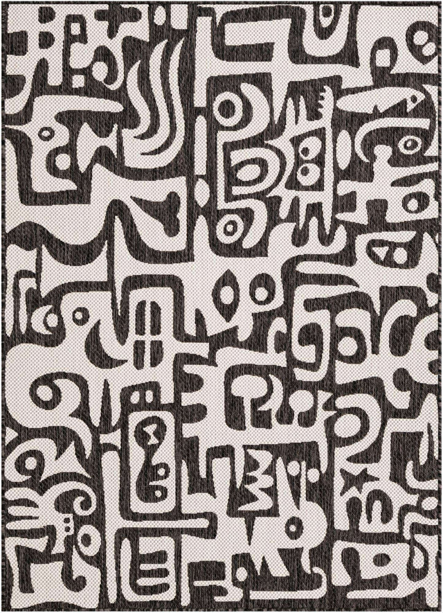 Black and White 5' 3 x 7' 1 Outdoor Modern Rectangle Area Rug Weather Resistant for Patio, Deck, Terrace, Balcony, Porch 100% Polypropylene Modern Outside Carpet for Sale at Rug Engine