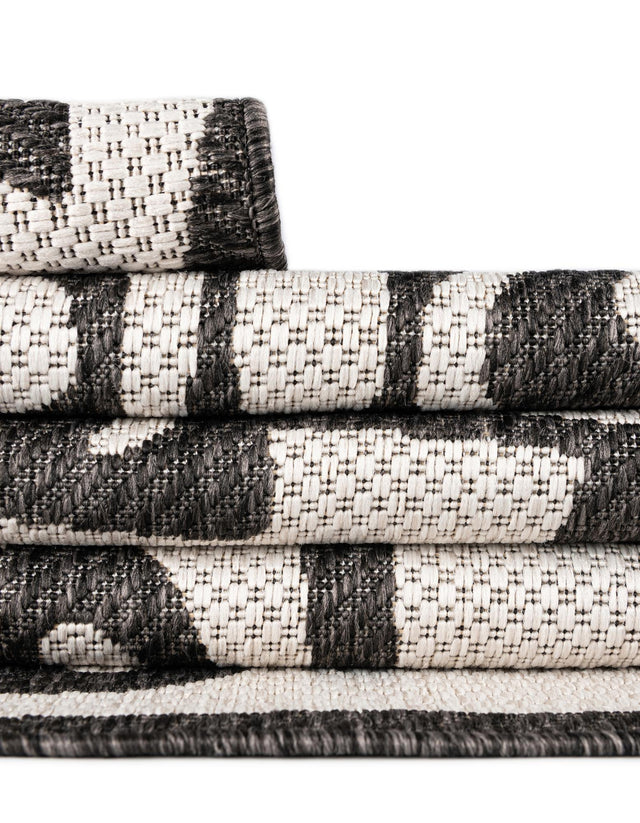 Black and White 6' 1 x 9' Outdoor Modern Rectangle Area Rug Weather Resistant for Patio, Deck, Terrace, Balcony, Porch 100% Polypropylene Modern Outside Carpet for Sale at Rug Engine