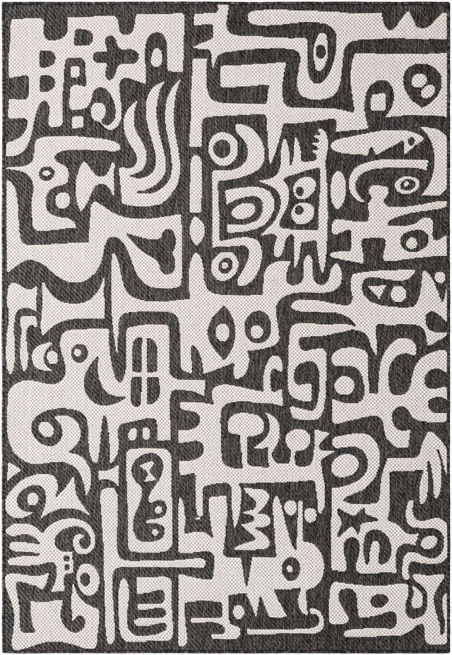 Black and White 5' 3 x 8' Outdoor Modern Rectangle Area Rug Weather Resistant for Patio, Deck, Terrace, Balcony, Porch 100% Polypropylene Modern Outside Carpet for Sale at Rug Engine