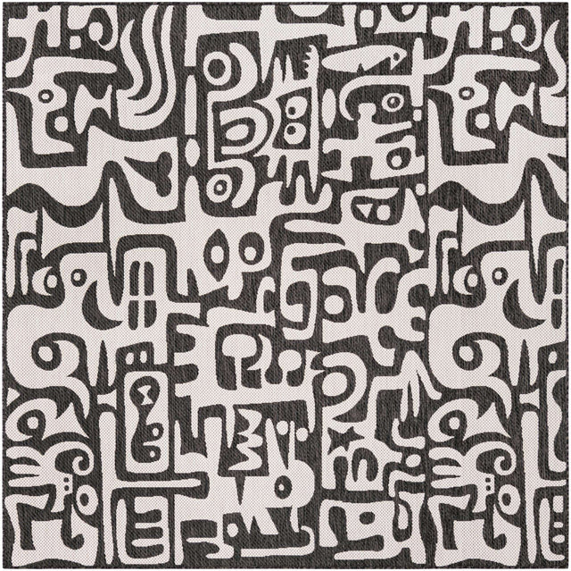 Black and White 7' 10 x 7' 10 Outdoor Modern Square Area Rug Weather Resistant for Patio, Deck, Terrace, Balcony, Porch 100% Polypropylene Modern Outside Carpet for Sale at Rug Engine
