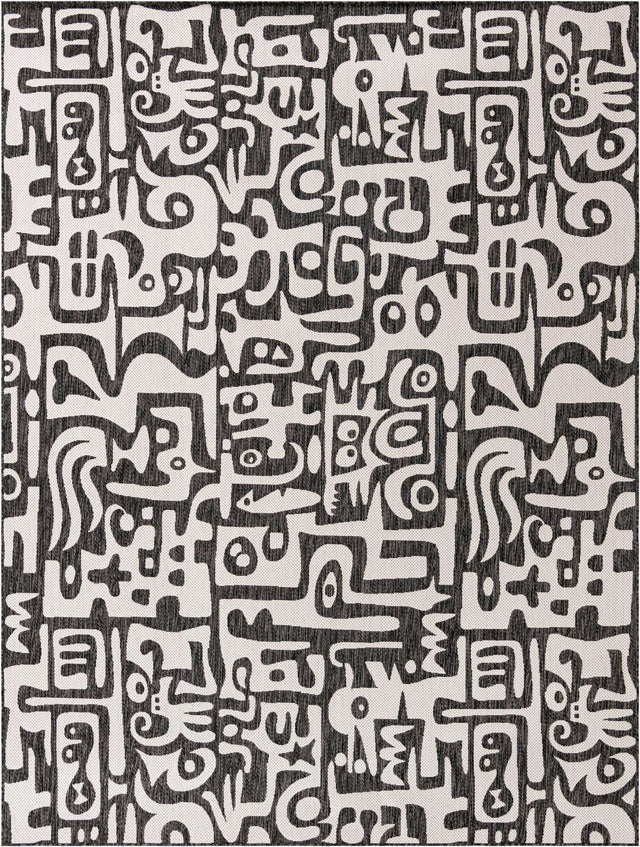 Black and White 9' x 12' Outdoor Modern Rectangle Area Rug Weather Resistant for Patio, Deck, Terrace, Balcony, Porch 100% Polypropylene Modern Outside Carpet for Sale at Rug Engine
