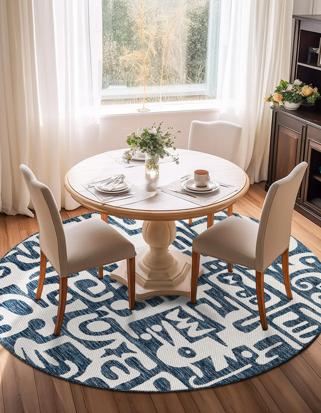 Blue 12' x 12' Outdoor Modern Round Area Rug Weather Resistant for Patio, Deck, Terrace, Balcony, Porch 100% Polypropylene Modern Outside Carpet for Sale at Rug Engine