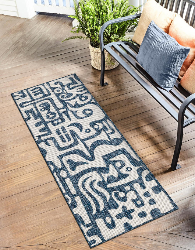 Blue 2' x 4' 1 Outdoor Modern Runner Area Rug Weather Resistant for Patio, Deck, Terrace, Balcony, Porch 100% Polypropylene Modern Outside Carpet for Sale at Rug Engine