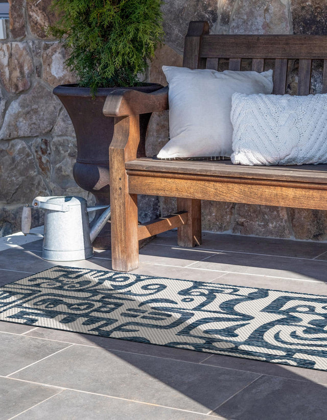 Blue 2' x 4' 1 Outdoor Modern Runner Area Rug Weather Resistant for Patio, Deck, Terrace, Balcony, Porch 100% Polypropylene Modern Outside Carpet for Sale at Rug Engine