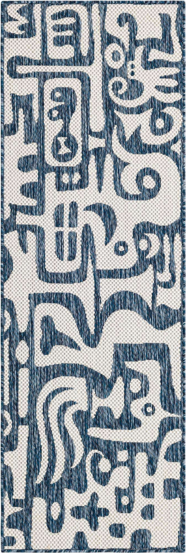 Blue 2' x 6' 1 Outdoor Modern Runner Area Rug Weather Resistant for Patio, Deck, Terrace, Balcony, Porch 100% Polypropylene Modern Outside Carpet for Sale at Rug Engine