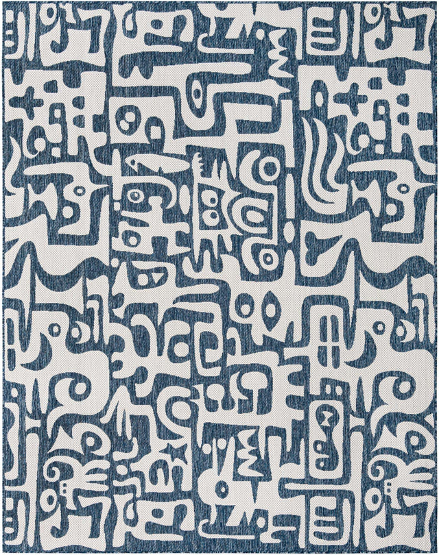 Blue 7' 10 x 10' Outdoor Modern Rectangle Area Rug Weather Resistant for Patio, Deck, Terrace, Balcony, Porch 100% Polypropylene Modern Outside Carpet for Sale at Rug Engine