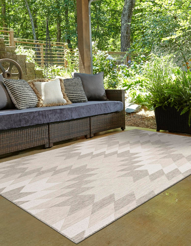 Gray 7' 10 x 10' Outdoor Modern Rectangle Area Rug Weather Resistant for Patio, Deck, Terrace, Balcony, Porch 100% Polypropylene Modern Outside Carpet for Sale at Rug Engine