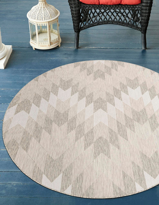 Gray 6' 1 x 6' 1 Outdoor Modern Round Area Rug Weather Resistant for Patio, Deck, Terrace, Balcony, Porch 100% Polypropylene Modern Outside Carpet for Sale at Rug Engine
