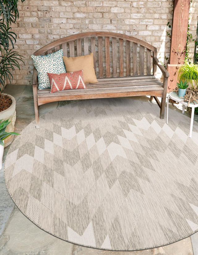 Gray 6' 1 x 6' 1 Outdoor Modern Round Area Rug Weather Resistant for Patio, Deck, Terrace, Balcony, Porch 100% Polypropylene Modern Outside Carpet for Sale at Rug Engine