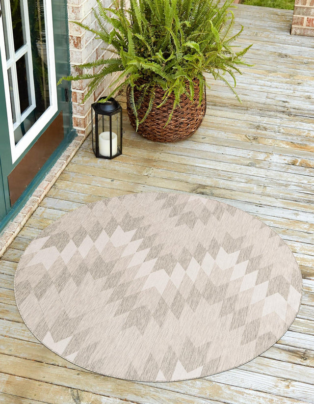 Gray 10' x 10' Outdoor Modern Round Area Rug Weather Resistant for Patio, Deck, Terrace, Balcony, Porch 100% Polypropylene Modern Outside Carpet for Sale at Rug Engine
