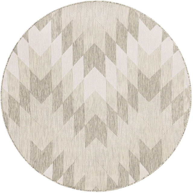 Gray 6' 1 x 6' 1 Outdoor Modern Round Area Rug Weather Resistant for Patio, Deck, Terrace, Balcony, Porch 100% Polypropylene Modern Outside Carpet for Sale at Rug Engine