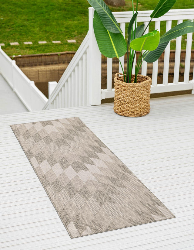 Gray 2' x 6' 1 Outdoor Modern Runner Area Rug Weather Resistant for Patio, Deck, Terrace, Balcony, Porch 100% Polypropylene Modern Outside Carpet for Sale at Rug Engine