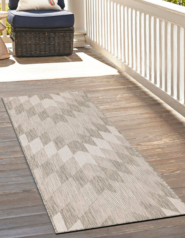 Gray 2' x 8' Outdoor Modern Runner Area Rug Weather Resistant for Patio, Deck, Terrace, Balcony, Porch 100% Polypropylene Modern Outside Carpet for Sale at Rug Engine