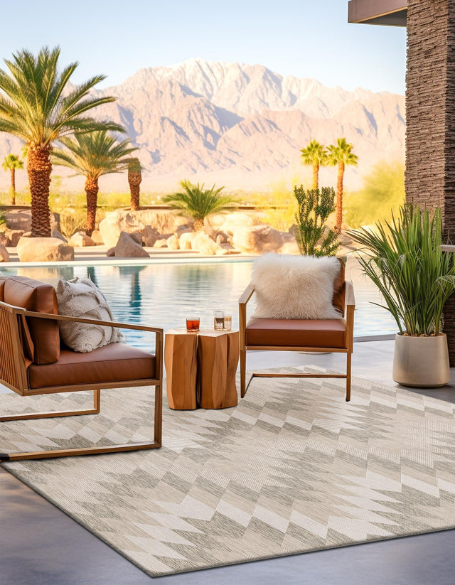 Gray 12' x 12' Outdoor Modern Square Area Rug Weather Resistant for Patio, Deck, Terrace, Balcony, Porch