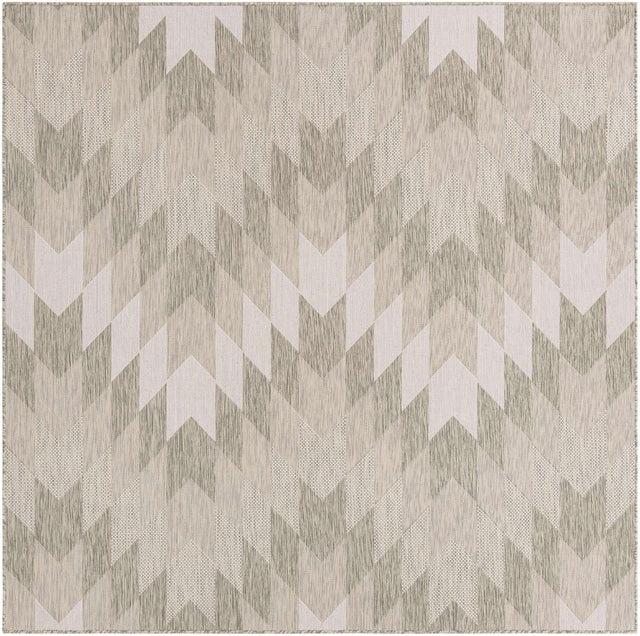 Gray 7' 10 x 7' 10 Outdoor Modern Square Area Rug Weather Resistant for Patio, Deck, Terrace, Balcony, Porch 100% Polypropylene Modern Outside Carpet for Sale at Rug Engine