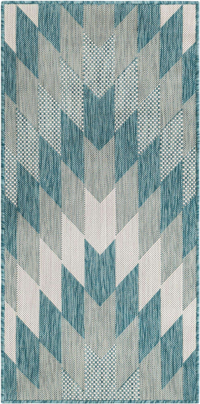 Aqua 2' x 4' 1 Outdoor Modern Runner Area Rug Weather Resistant for Patio, Deck, Terrace, Balcony, Porch 100% Polypropylene Modern Outside Carpet for Sale at Rug Engine