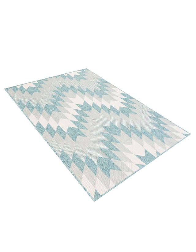 Aqua 4' 1 x 6' 1 Outdoor Modern Rectangle Area Rug Weather Resistant for Patio, Deck, Terrace, Balcony, Porch 100% Polypropylene Modern Outside Carpet for Sale at Rug Engine