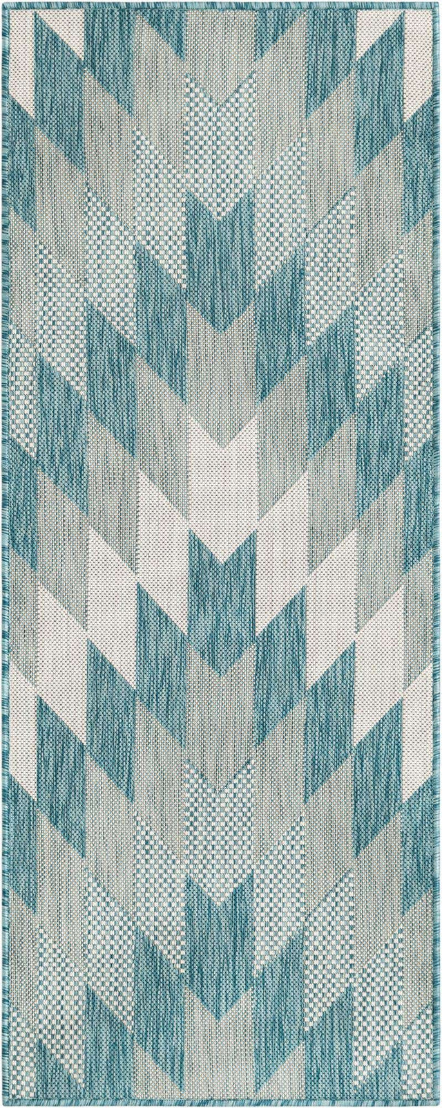 Aqua 2' x 5' 3 Outdoor Modern Runner Area Rug Weather Resistant for Patio, Deck, Terrace, Balcony, Porch 100% Polypropylene Modern Outside Carpet for Sale at Rug Engine