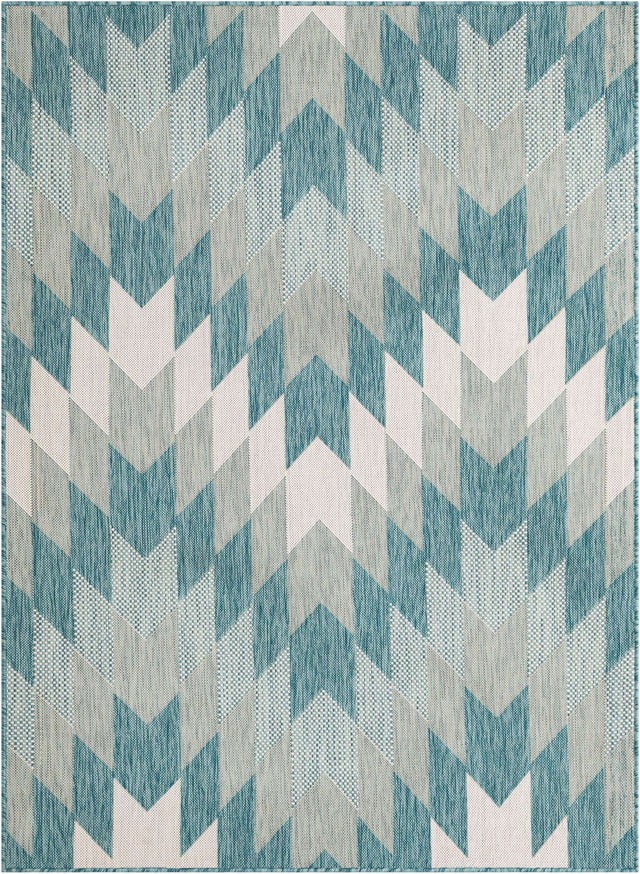 Aqua 5' 3 x 7' 1 Outdoor Modern Rectangle Area Rug Weather Resistant for Patio, Deck, Terrace, Balcony, Porch 100% Polypropylene Modern Outside Carpet for Sale at Rug Engine