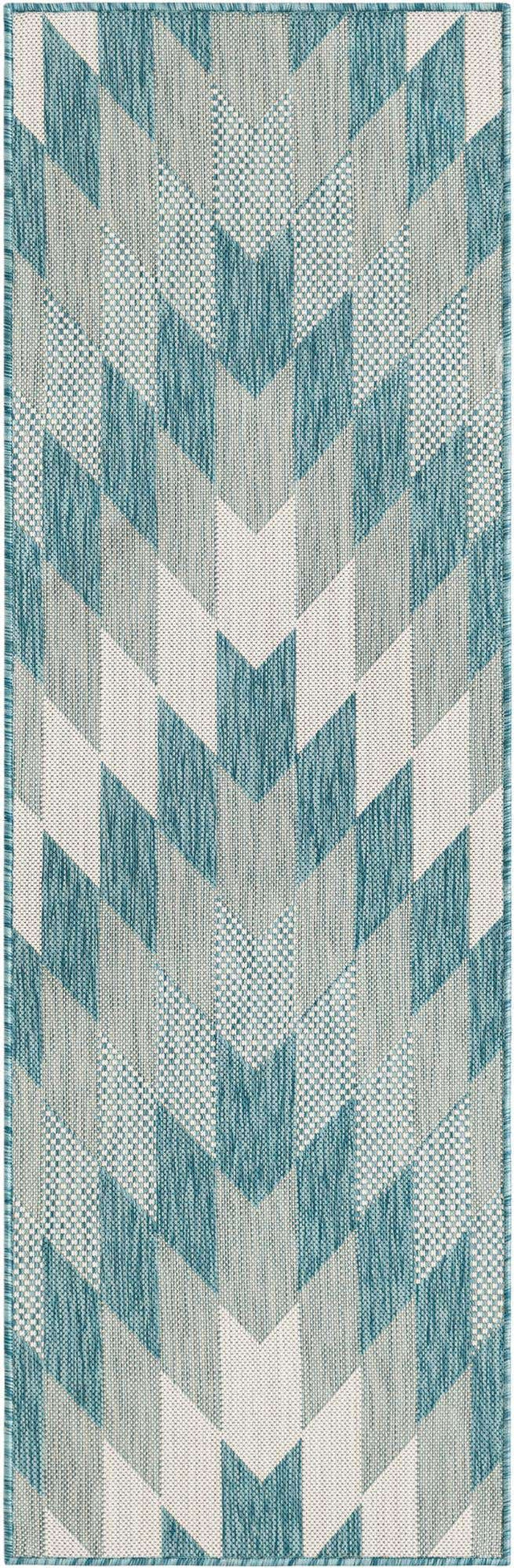 Aqua 2' x 6' 1 Outdoor Modern Runner Area Rug Weather Resistant for Patio, Deck, Terrace, Balcony, Porch 100% Polypropylene Modern Outside Carpet for Sale at Rug Engine