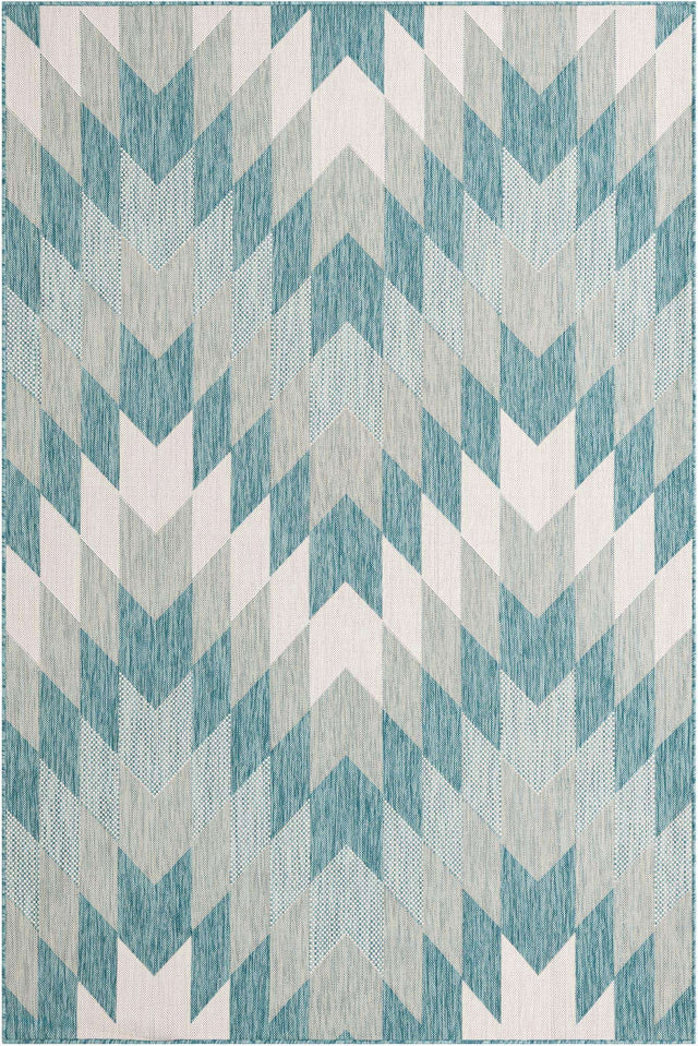 Aqua 6' 1 x 9' Outdoor Modern Rectangle Area Rug Weather Resistant for Patio, Deck, Terrace, Balcony, Porch 100% Polypropylene Modern Outside Carpet for Sale at Rug Engine