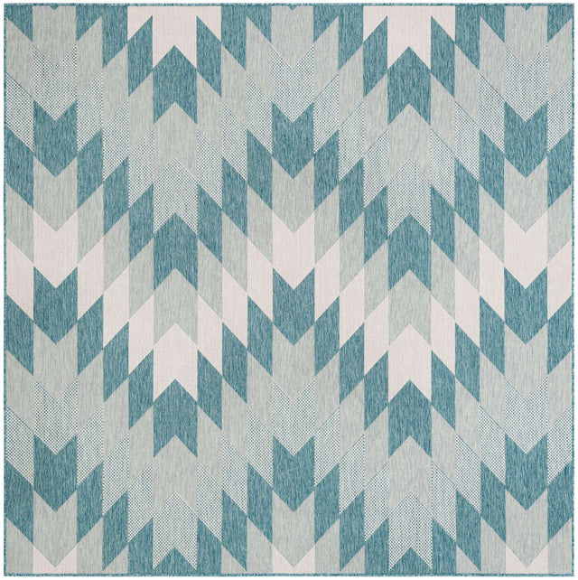 Aqua 7' 10 x 7' 10 Outdoor Modern Square Area Rug Weather Resistant for Patio, Deck, Terrace, Balcony, Porch 100% Polypropylene Modern Outside Carpet for Sale at Rug Engine