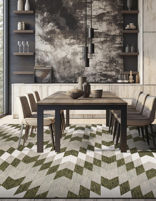 Green 10' x 10' Outdoor Modern Square Area Rug Weather Resistant for Patio, Deck, Terrace, Balcony, Porch 100% Polypropylene Modern Outside Carpet for Sale at Rug Engine