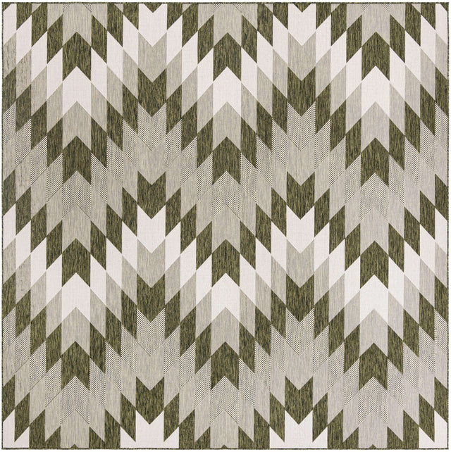 Green 10' x 10' Outdoor Modern Square Area Rug Weather Resistant for Patio, Deck, Terrace, Balcony, Porch 100% Polypropylene Modern Outside Carpet for Sale at Rug Engine