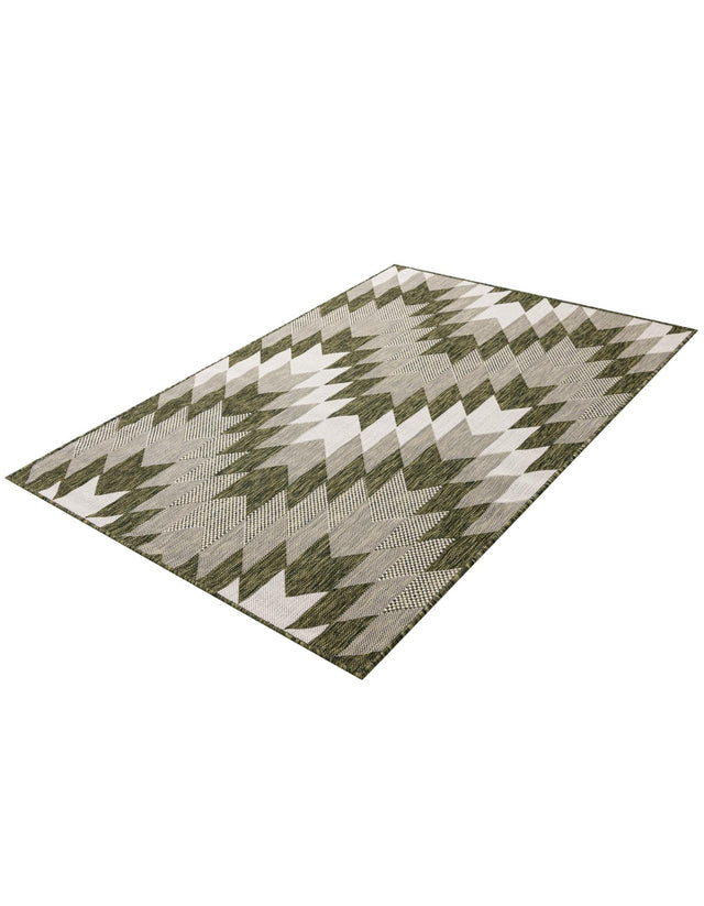 Green 4' 1 x 6' 1 Outdoor Modern Rectangle Area Rug Weather Resistant for Patio, Deck, Terrace, Balcony, Porch 100% Polypropylene Modern Outside Carpet for Sale at Rug Engine