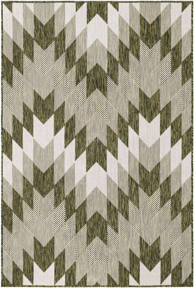 Green 4' 1 x 6' 1 Outdoor Modern Rectangle Area Rug Weather Resistant for Patio, Deck, Terrace, Balcony, Porch 100% Polypropylene Modern Outside Carpet for Sale at Rug Engine