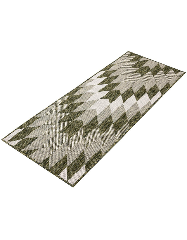 Green 2' x 5' 3 Outdoor Modern Runner Area Rug Weather Resistant for Patio, Deck, Terrace, Balcony, Porch 100% Polypropylene Modern Outside Carpet for Sale at Rug Engine