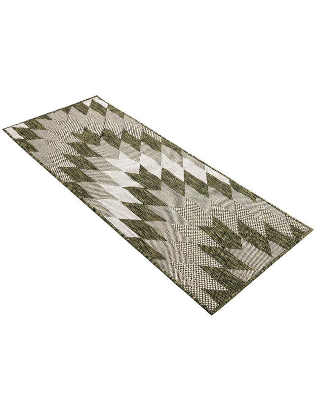 Green 2' x 5' 3 Outdoor Modern Runner Area Rug Weather Resistant for Patio, Deck, Terrace, Balcony, Porch 100% Polypropylene Modern Outside Carpet for Sale at Rug Engine