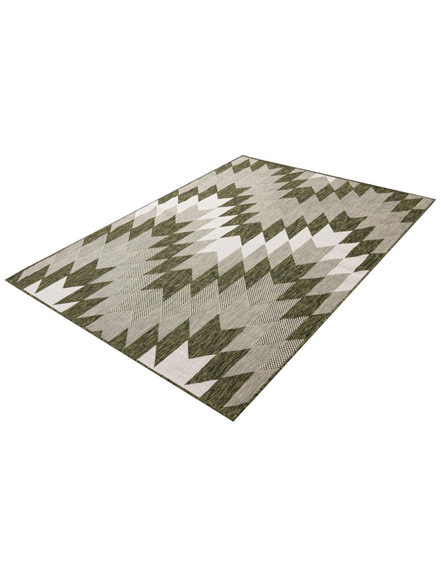 Green 5' 3 x 7' 1 Outdoor Modern Rectangle Area Rug Weather Resistant for Patio, Deck, Terrace, Balcony, Porch 100% Polypropylene Modern Outside Carpet for Sale at Rug Engine