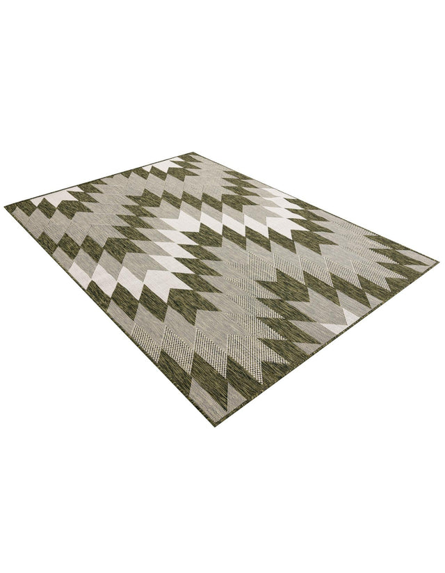 Green 5' 3 x 7' 1 Outdoor Modern Rectangle Area Rug Weather Resistant for Patio, Deck, Terrace, Balcony, Porch 100% Polypropylene Modern Outside Carpet for Sale at Rug Engine