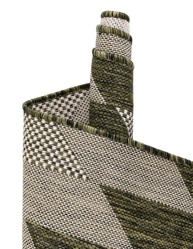 Green 5' 3 x 7' 1 Outdoor Modern Rectangle Area Rug Weather Resistant for Patio, Deck, Terrace, Balcony, Porch 100% Polypropylene Modern Outside Carpet for Sale at Rug Engine