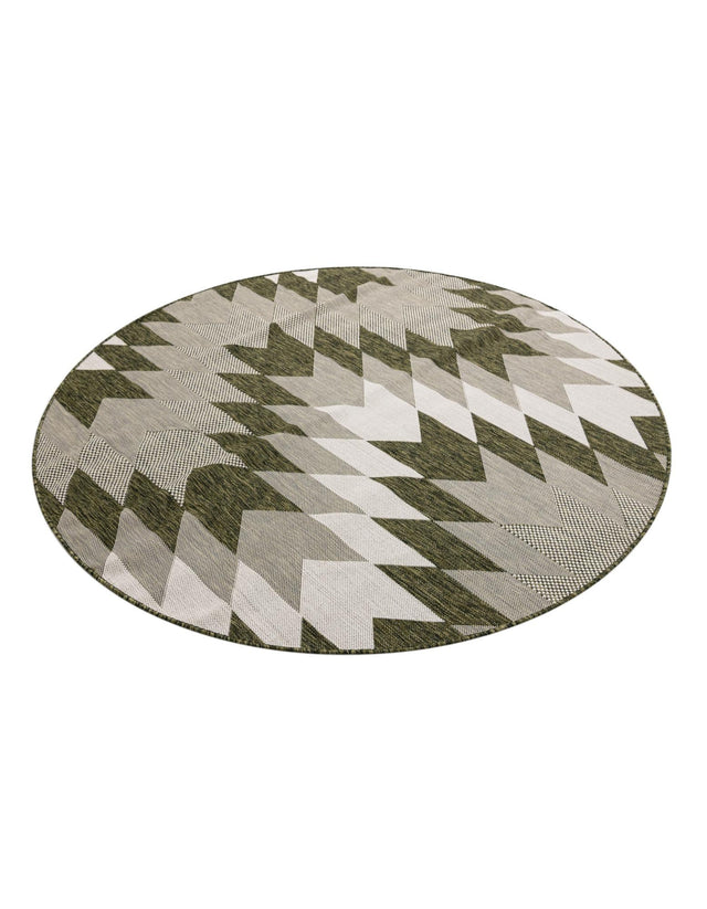 Green 6' 1 x 6' 1 Outdoor Modern Round Area Rug Weather Resistant for Patio, Deck, Terrace, Balcony, Porch 100% Polypropylene Modern Outside Carpet for Sale at Rug Engine